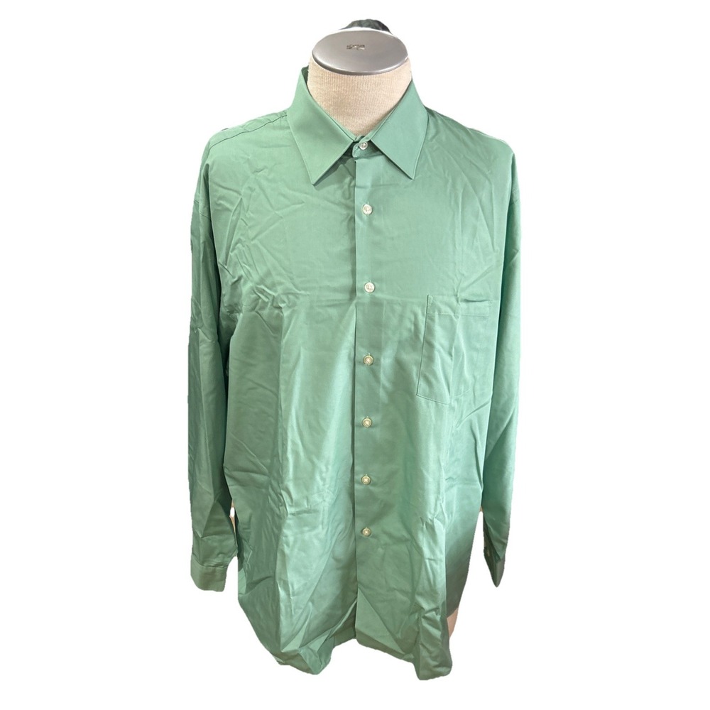 Van Heusen Mens Green Dress Shirt 17 32/33 XL Regular Fit Wrinkle Free Button Up